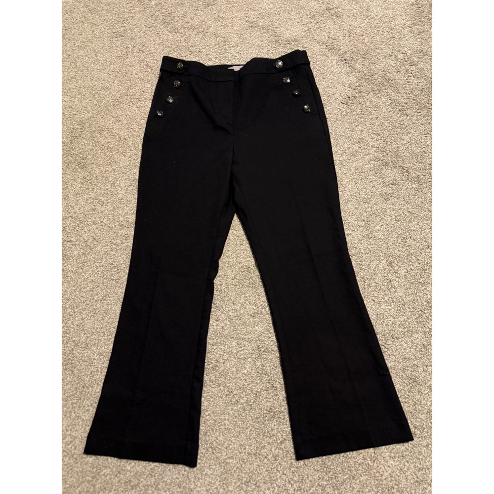 Loft Black Sailor Pants Silver Crest Button High Rise Flare Trousers Size 10